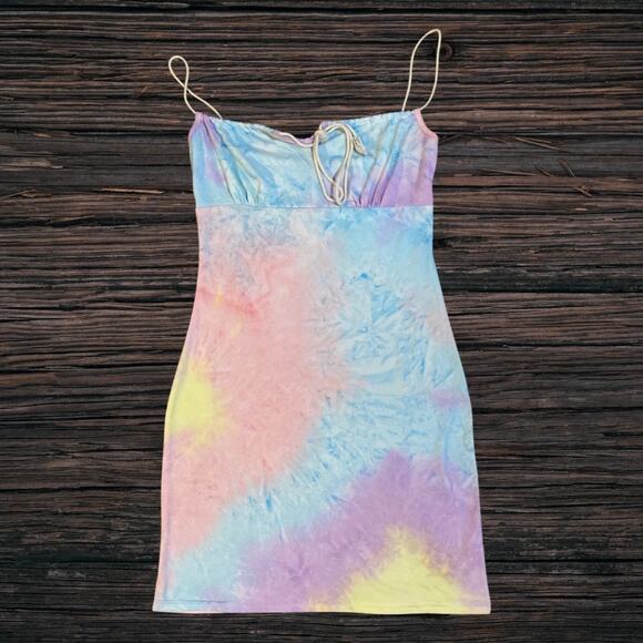 Tie dye rainbow pastel mini dress with bow tie Zaful - Picture 1 of 3